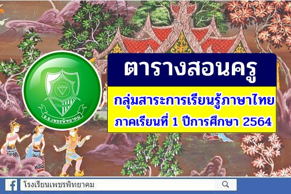 ตารางสอนครู กลุ่มสาระการเรียนรู้ภาษาไทย ภาคเรียนที่ 1 ปีการศึกษา 2564