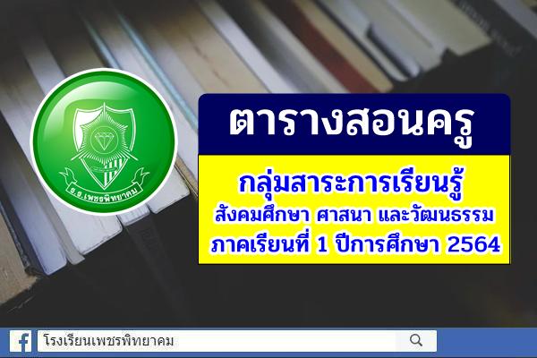 ตารางสอนครู กลุ่มสาระการเรียนรู้สังคมศึกษา ศาสนา และวัฒนธรรม ภาคเรียนที่ 1 ปีการศึกษา 2564